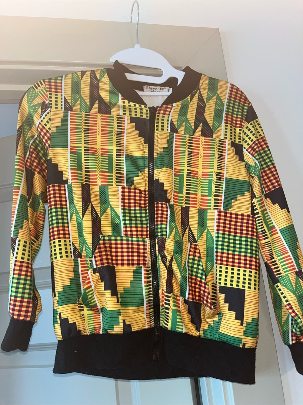 Boys African print Multicolor Printed Bomber Jacket - Green/Yellow SZ 8